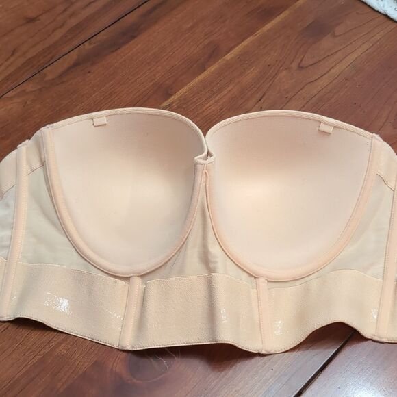 Lively Bra Size 34DD The Low Back Strapless Cream Beige Long Line Boned Bustier - Picture 15 of 16